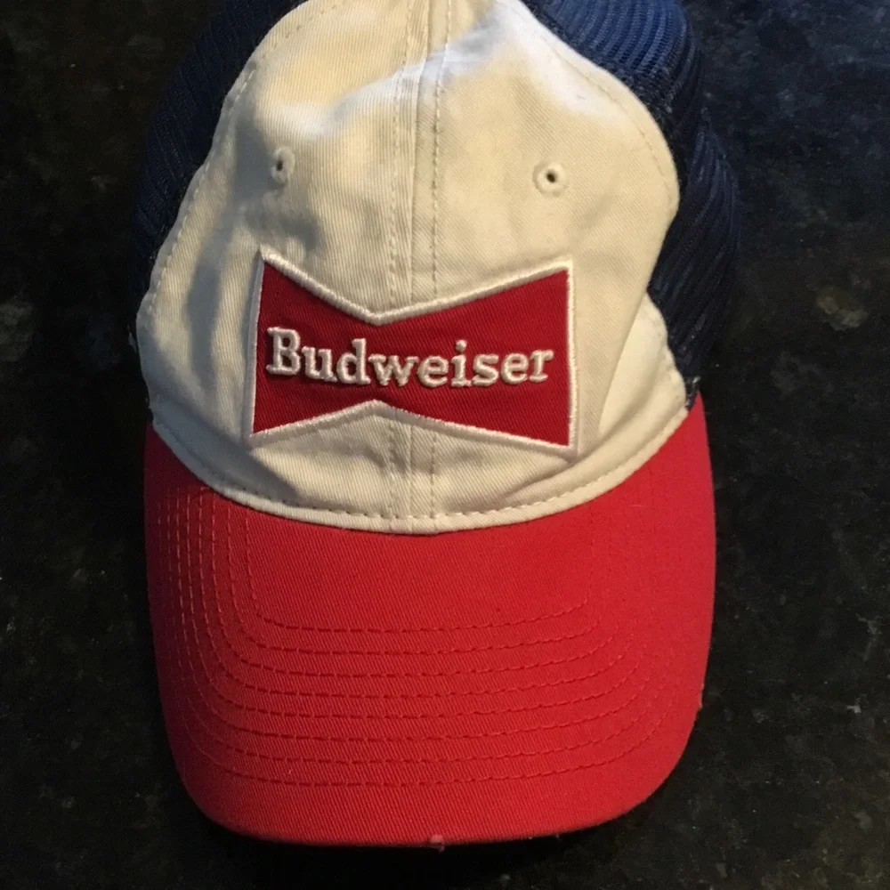 Budweiser Beer Snap Back Athletic Red White Navy Mesh Alcohol Baseball Hat